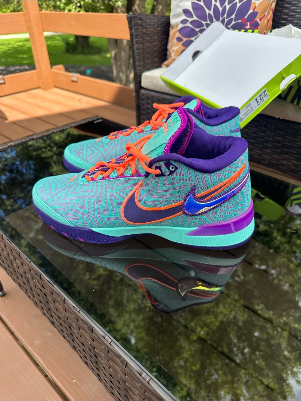 Nike Kids Turquoise, Purple & Orange Basketball Sneakers